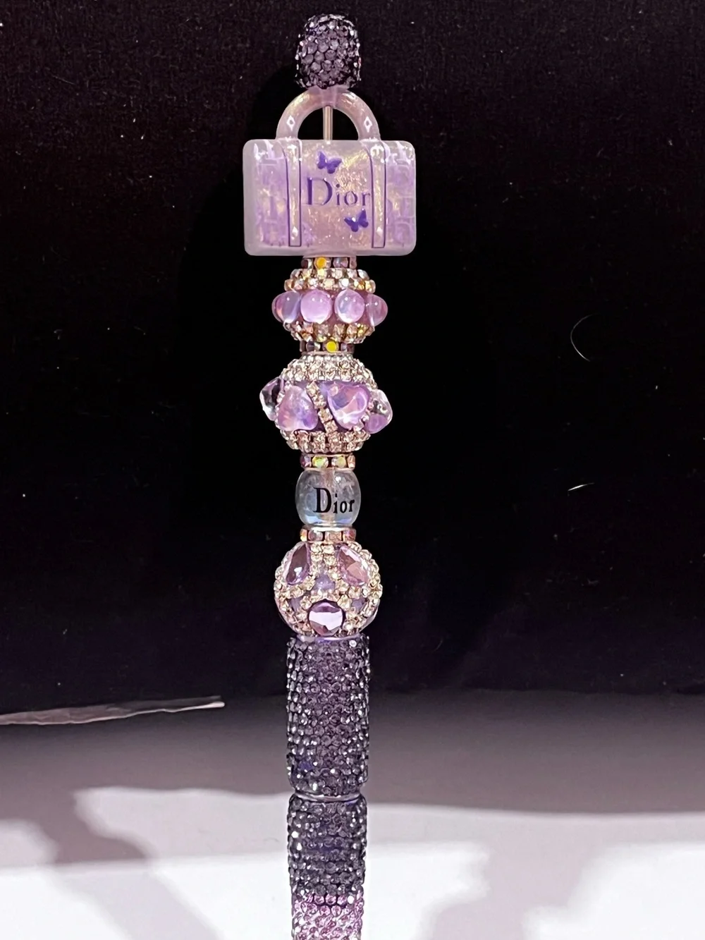Designer inspired purple purse focal fancy beaded pen